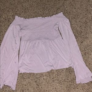 Light purple off shoulder long sleeve blouse